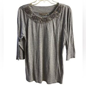 Soft‎ Surroundings Gray Embellished Top XL NWOT